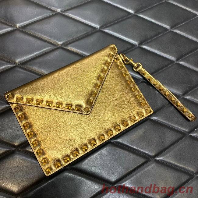 VALENTINO Garavani Rockstud Calfskin Clutch WP0P87R Brass