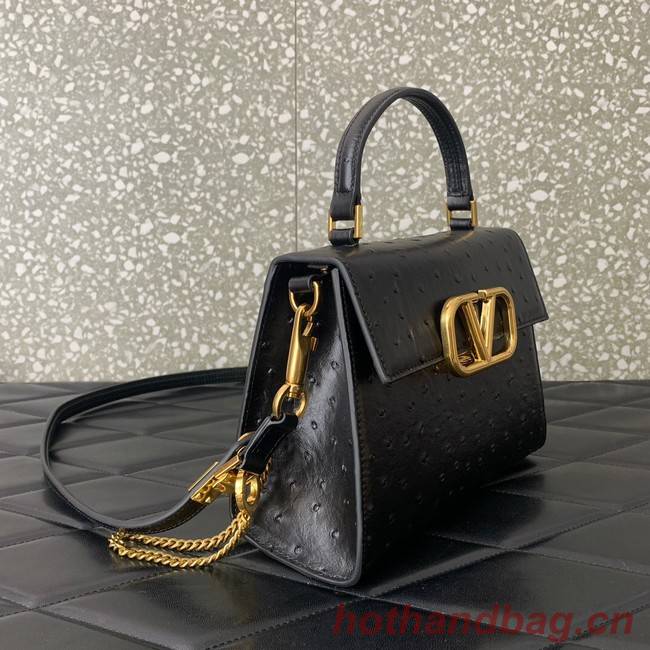 VALENTINO VSLING small Ostrich pattern Shoulder bag WB0F53 black