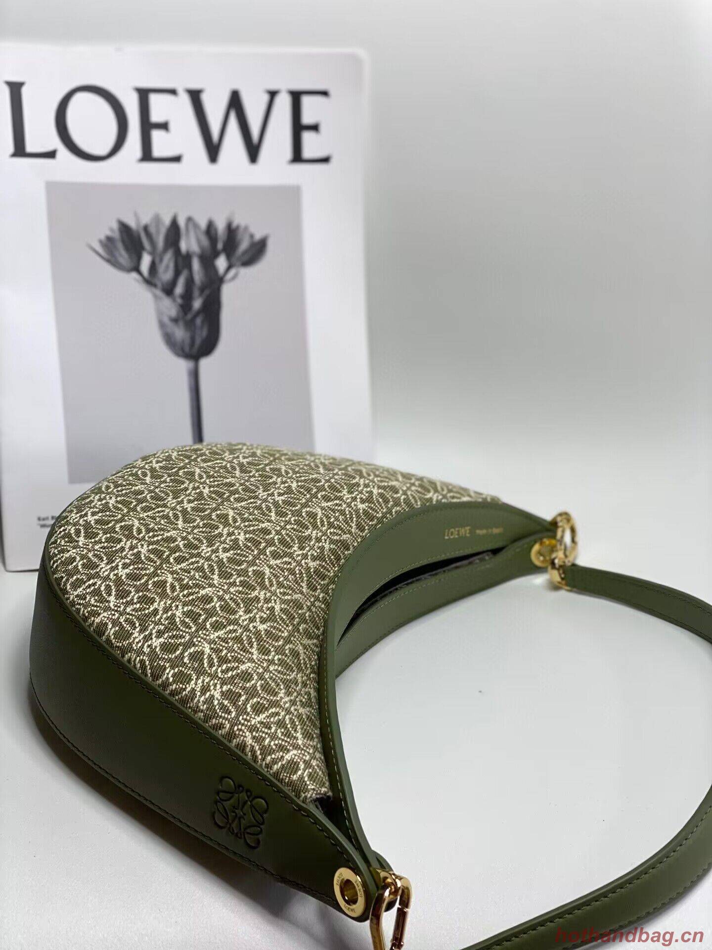 Loewe Original Leather Shoulder Handbag 3073 Green Embroidery