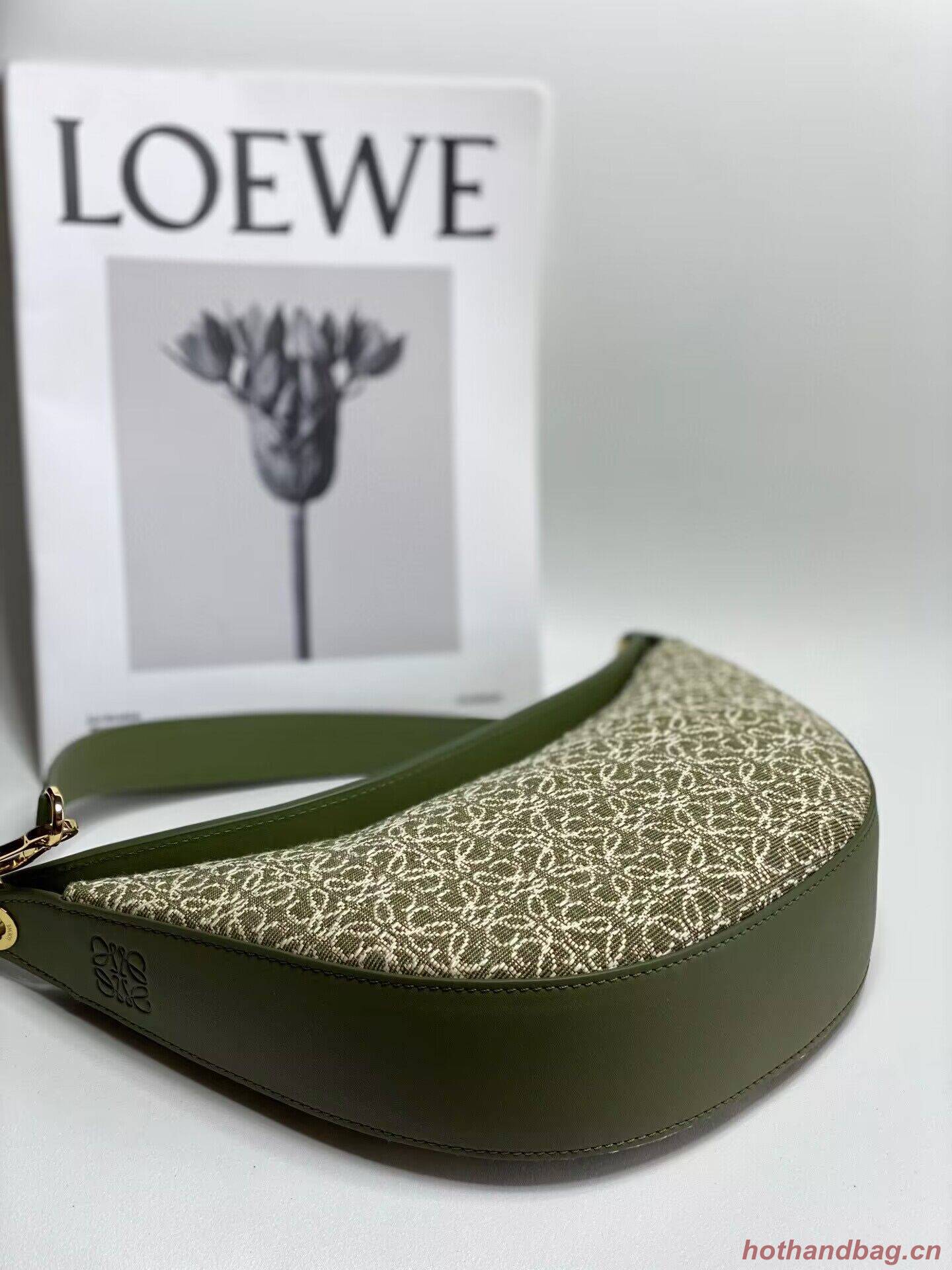 Loewe Original Leather Shoulder Handbag 3073 Green Embroidery