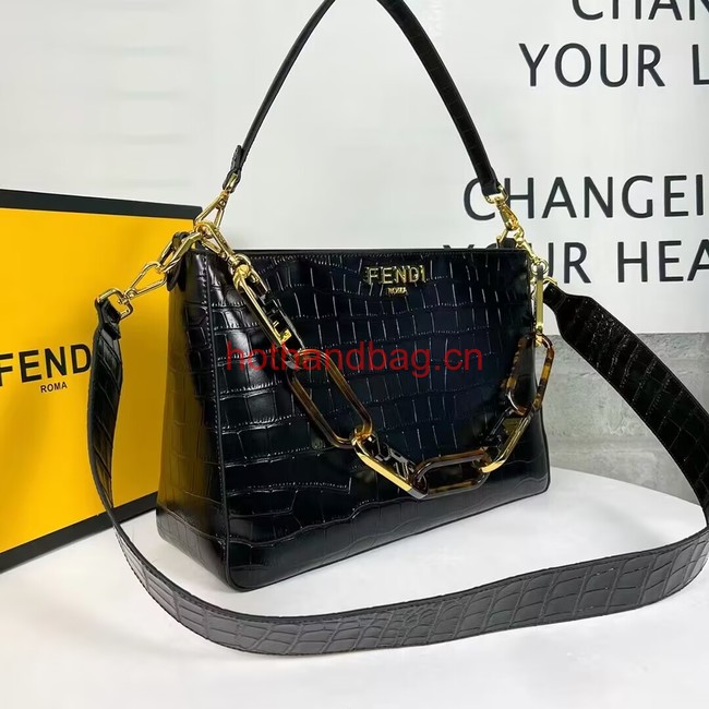 Fendi O Lock Zipper Crocodiles leather bag F1068 black