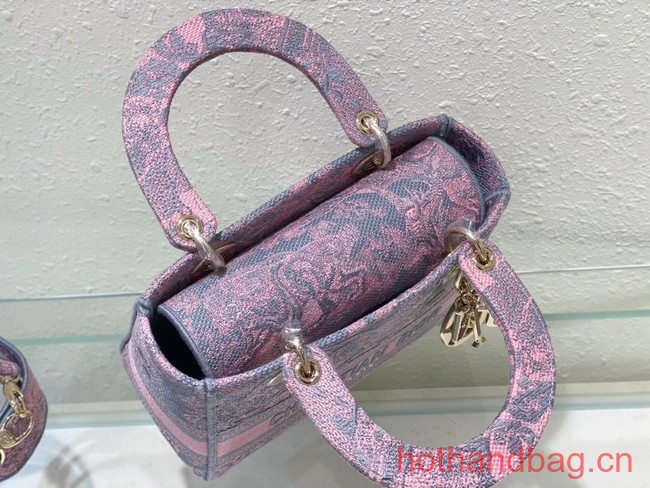 Dior MEDIUM LADY D-LITE BAG Gray and Pink Toile de Jouy Reverse Embroidery M0565ORG