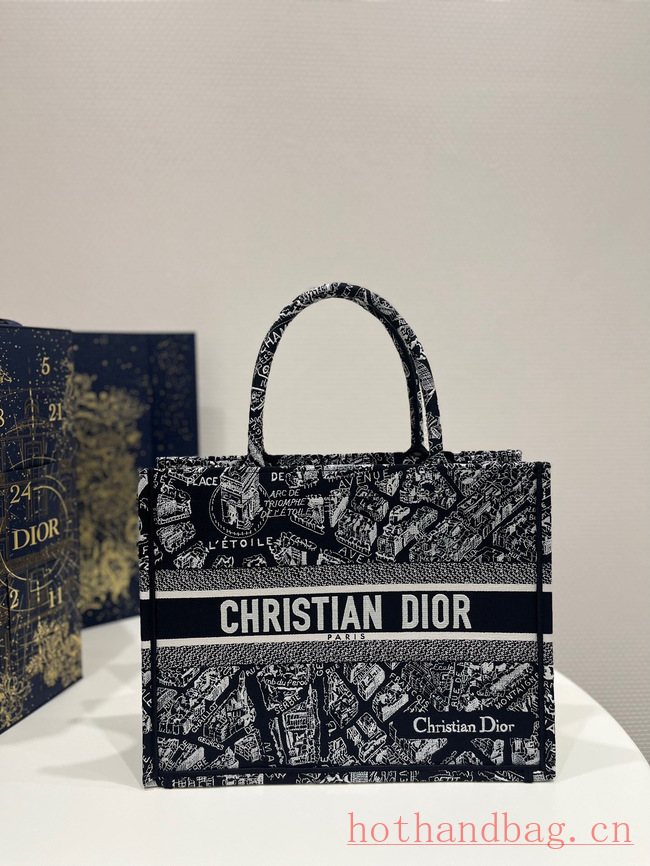 MEDIUM DIOR BOOK TOTE Black and White Plan de Paris Embroidery M1296ZOMP