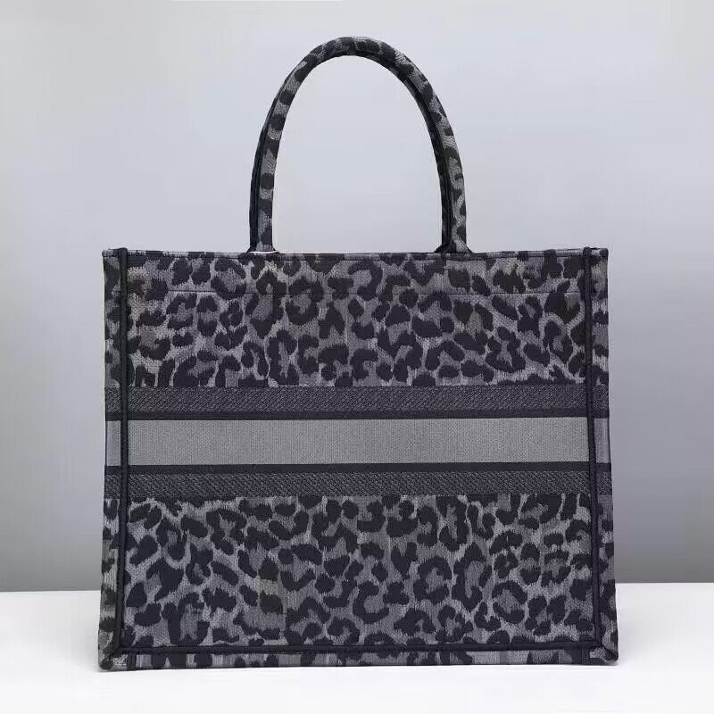 DIOR BOOK TOTE Embroidery M1289ZR Gray Leopard Print