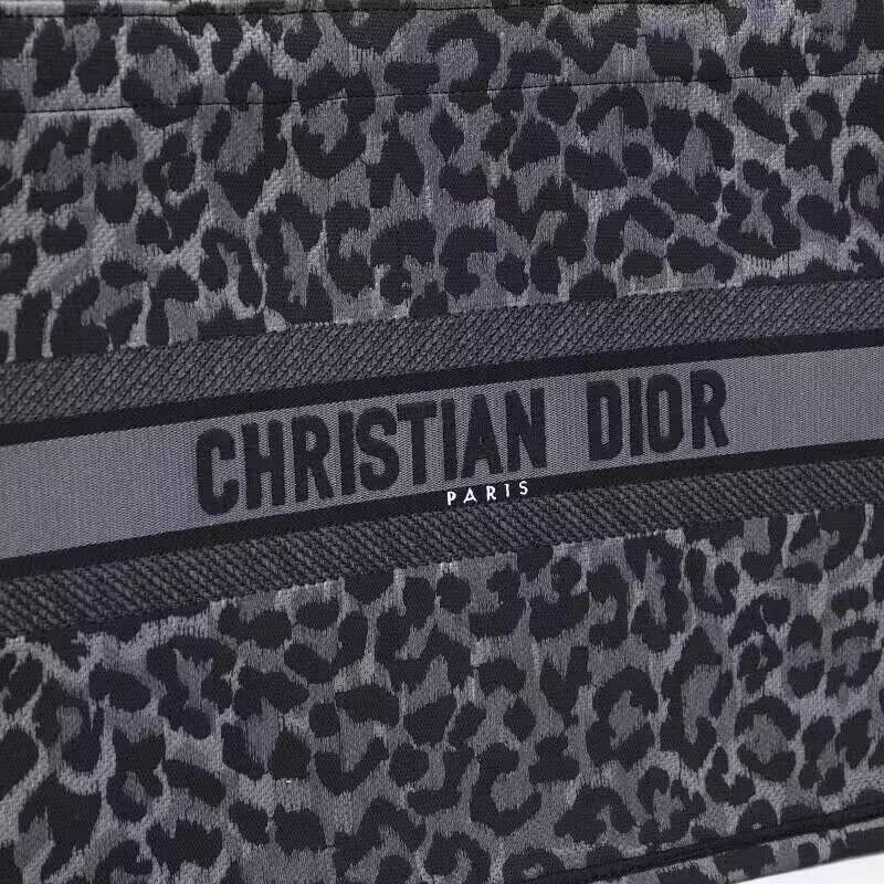 DIOR BOOK TOTE Embroidery M1289ZR Gray Leopard Print