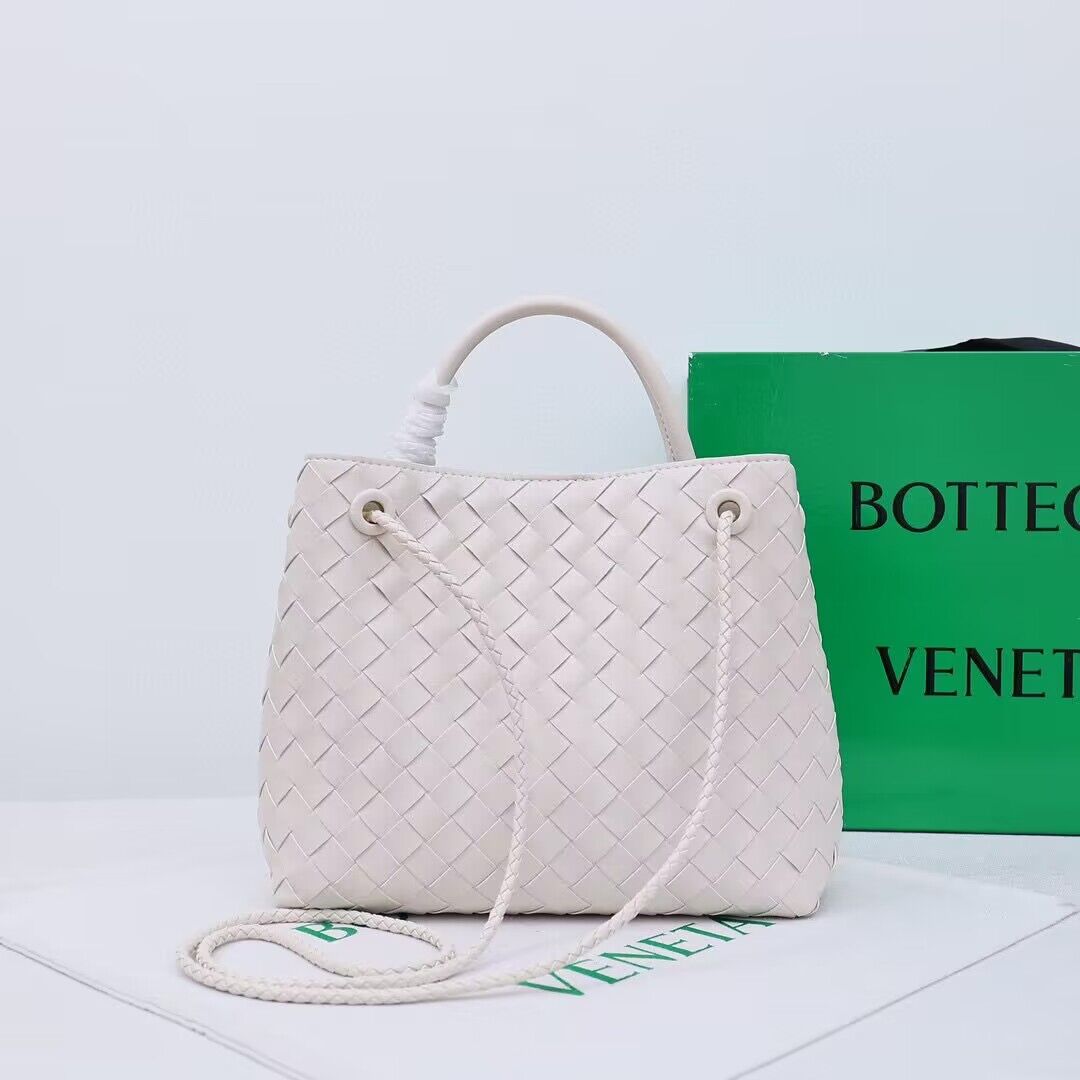 Bottega Veneta Andiamo Small Intrecciato Leather Tote 743572 White