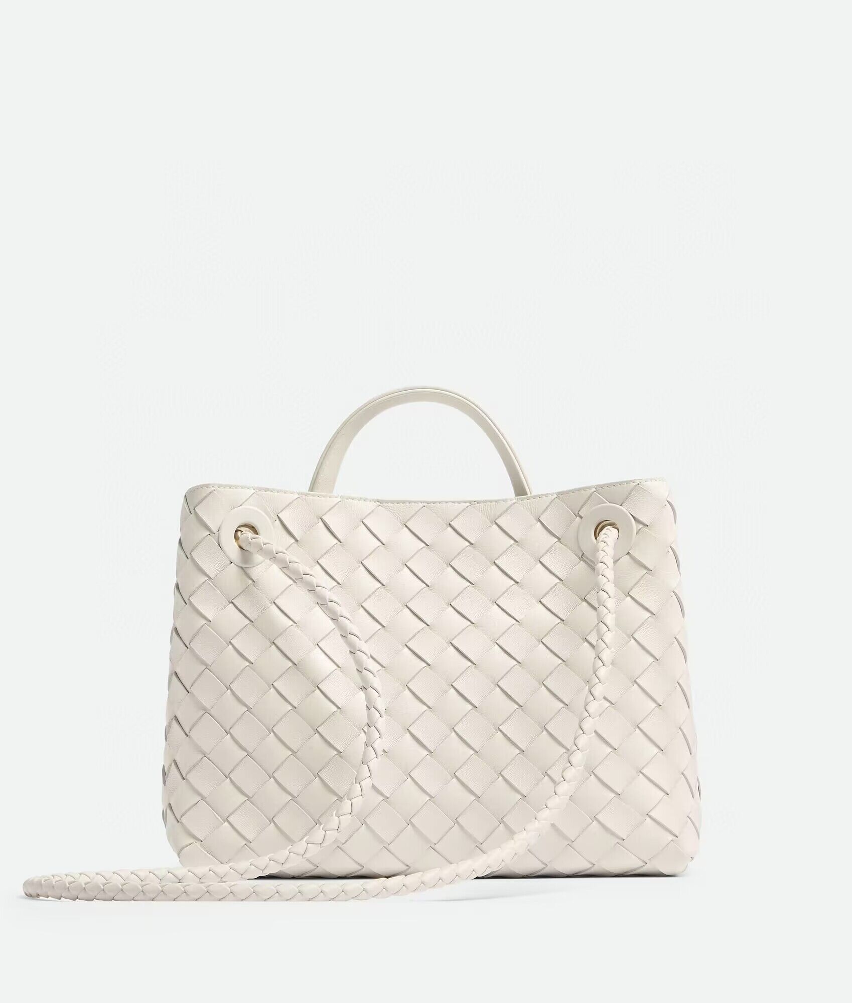 Bottega Veneta Andiamo Small Intrecciato Leather Tote 743572 White