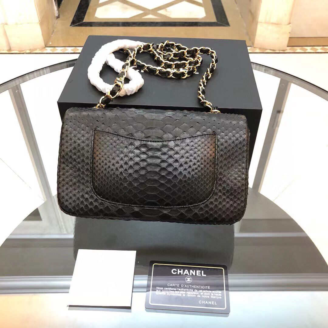 Chanel Mini Flap Bag Python & Gold-Tone Metal D69900 Black