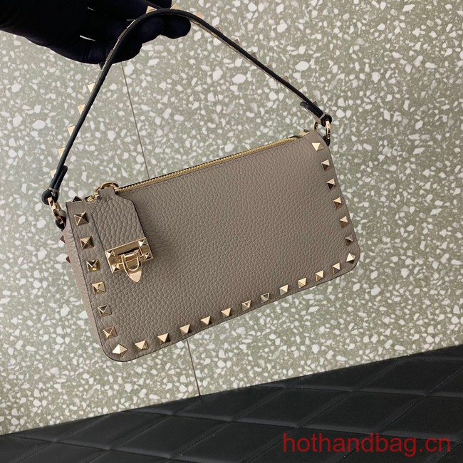 VALENTINO Rockstud small grain calfskin messenger bag YS097 gray