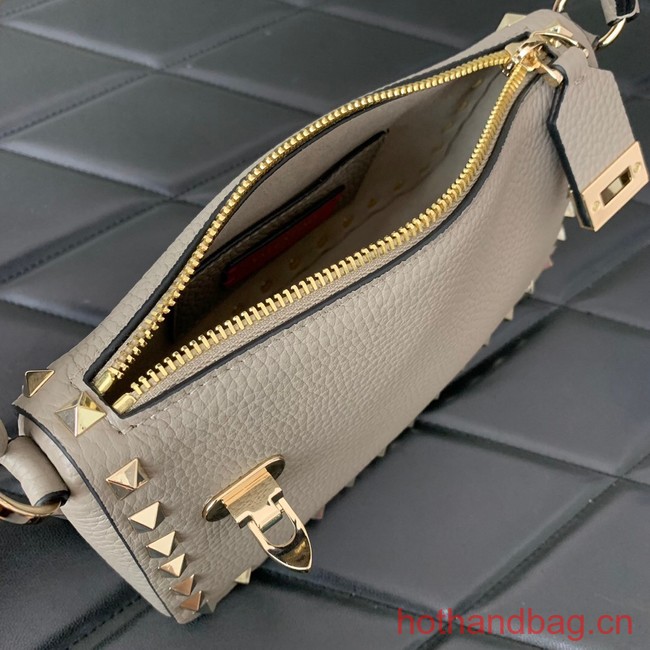 VALENTINO Rockstud small grain calfskin messenger bag YS097 gray