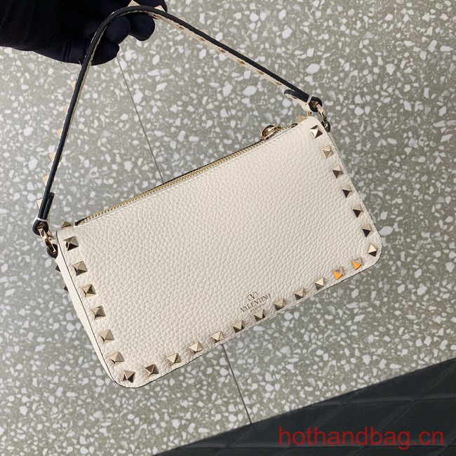 VALENTINO Rockstud small grain calfskin messenger bag YS097 white