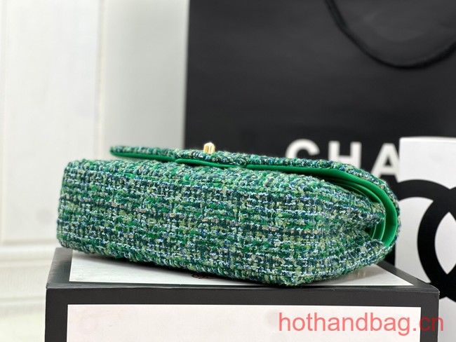 Chanel CLASSIC HANDBAG Wool Tweed A1112 green