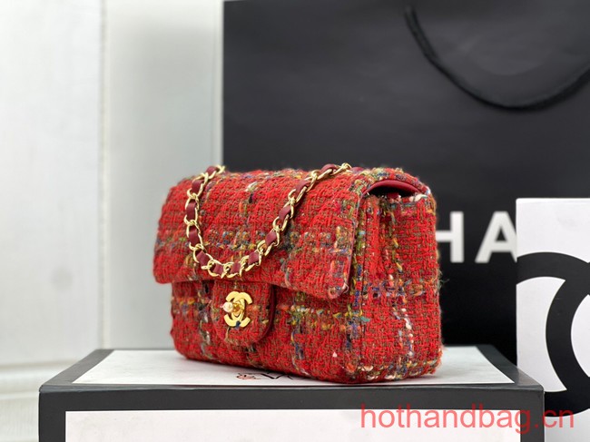 Chanel CLASSIC HANDBAG Wool Tweed A1116 red