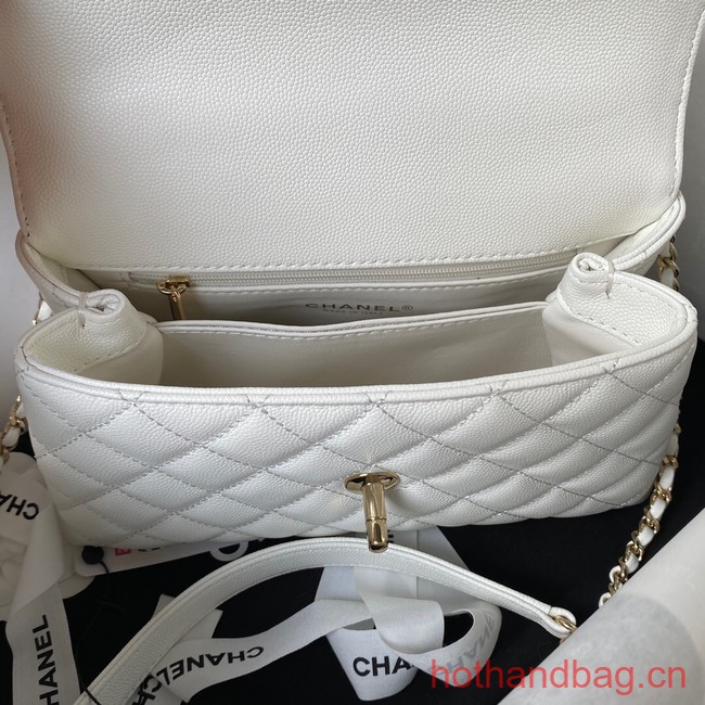 Chanel flap bag with top handle 92990 white