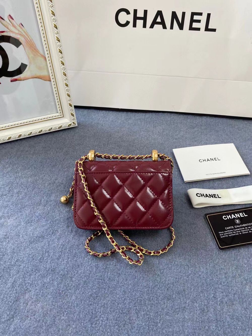 CHANEL mini wallet on chain AP2290 Wine