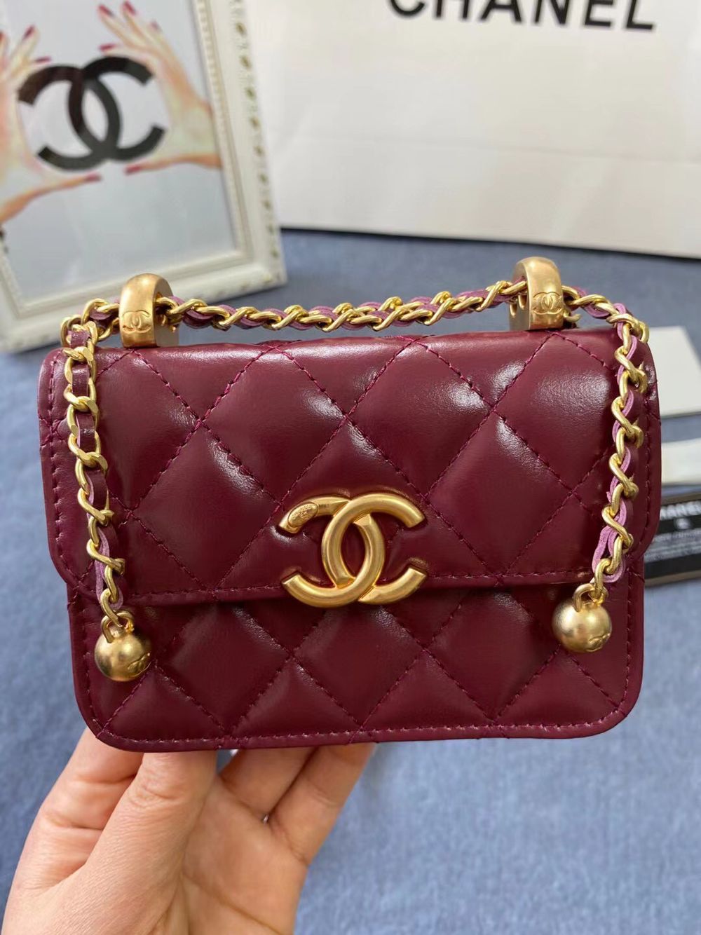 CHANEL mini wallet on chain AP2290 Wine