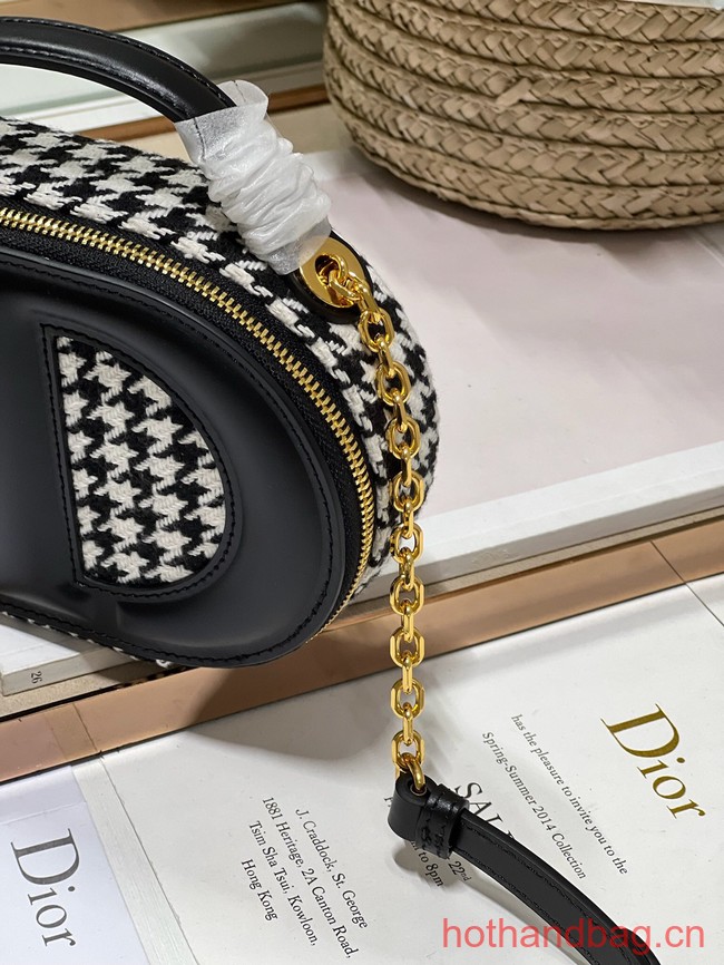 DIOR SIGNATURE BAG WITH STRAP Black and White Houndstooth Embroidery 1293