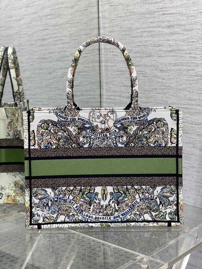 DIOR BOOK TOTE White and green Butterfly Around The World Embroidery M1296ZE