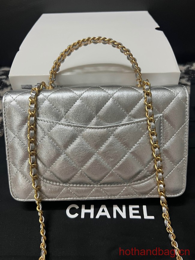 CHANEL FLAP PHONE HOLDER WITH CHAIN AP3566 Silver