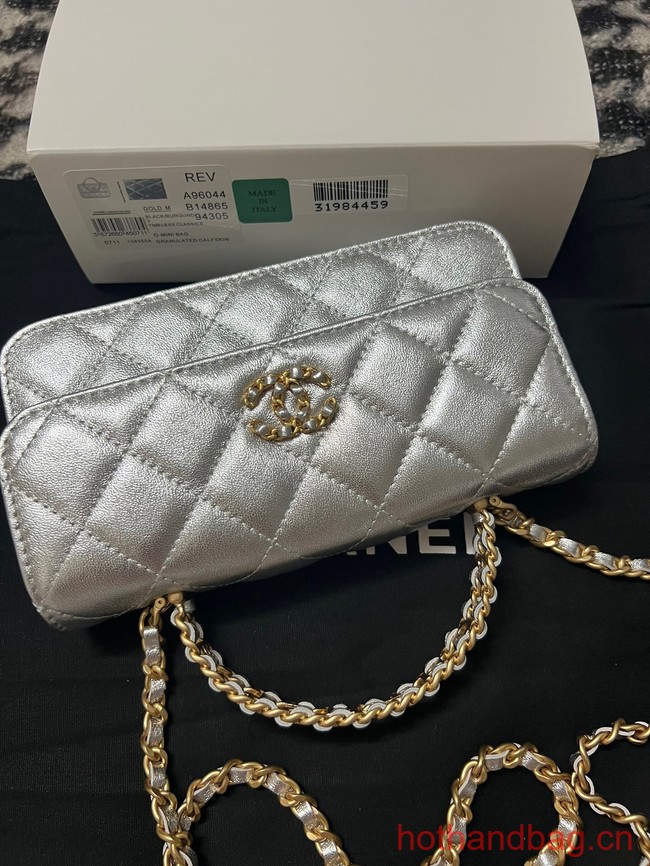 CHANEL FLAP PHONE HOLDER WITH CHAIN AP3575 Silver