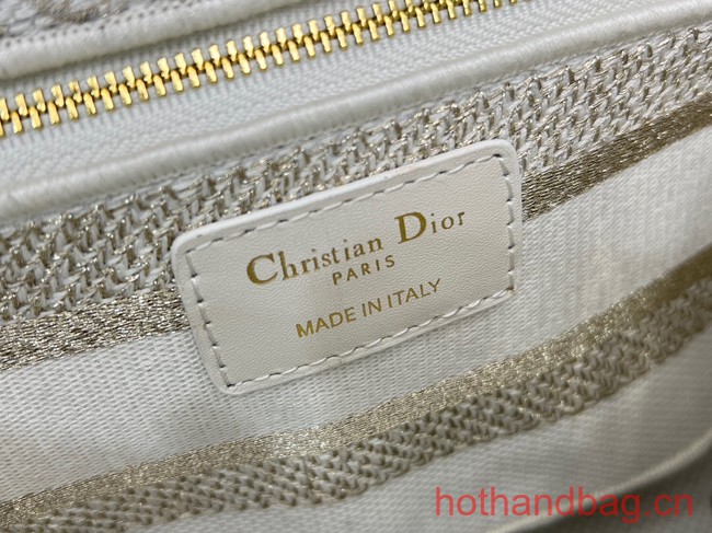 MEDIUM Dior LADY D-LITE BAG Gold-Tone and White Butterfly Zodiac Embroidery M0565OE