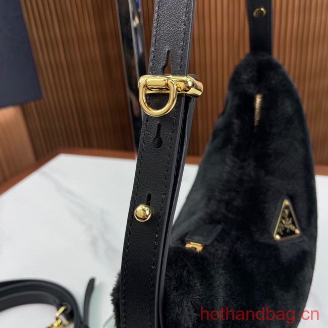 Prada Arque shearling and leather shoulder bag 1BC194 black