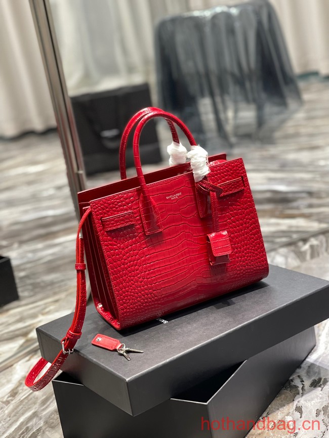 SAINT LAURENT Crocodile-Embossed Leather Organ Bag 421863 red