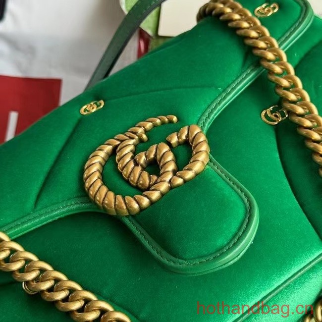 Gucci GG MARMONT MINI SHOULDER BAG 446744 green quilted chevron velvet