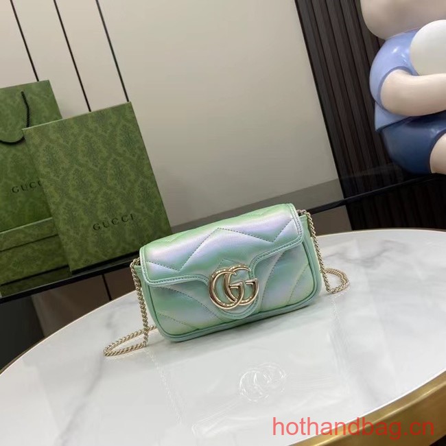 Gucci GG MARMONT SUPER MINI BAG 476433 Light green iridescent quilted chevron leather