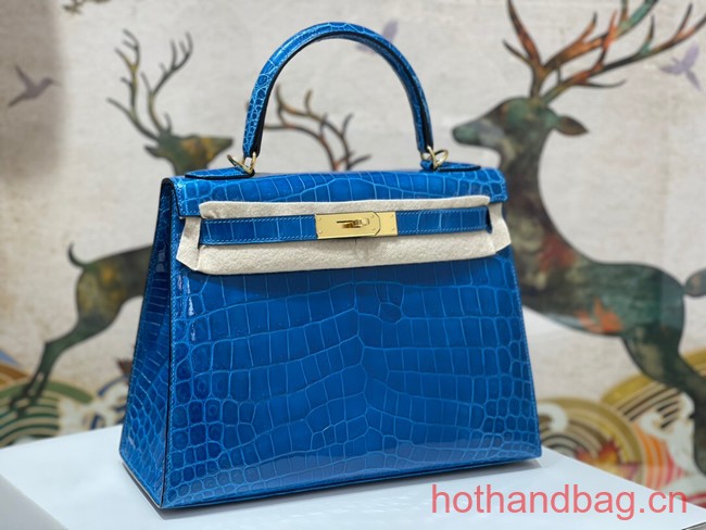 Hermes original Kelly Crocodile Leather 5525 blue