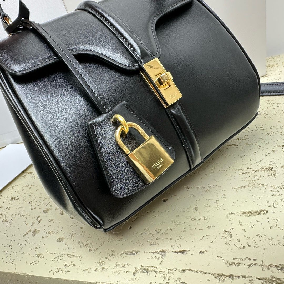 CELINE Small 16 Bag In Satinated Calfskin 197983 Black 