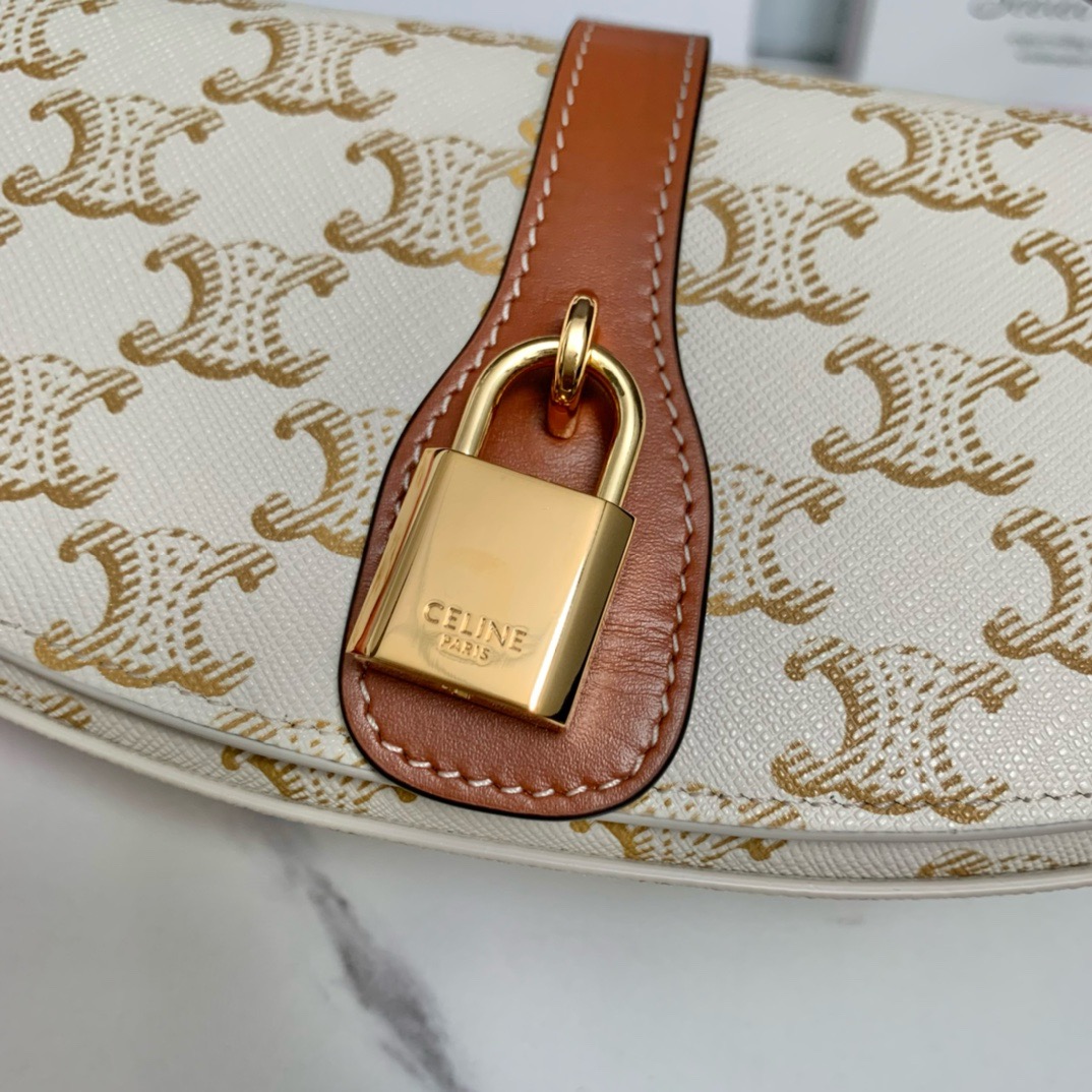 CELINE CLUTCH ON STRAP TABOU IN TRIOMPHE CANVAS AND CALFSKIN 101592 WHITE&TAN