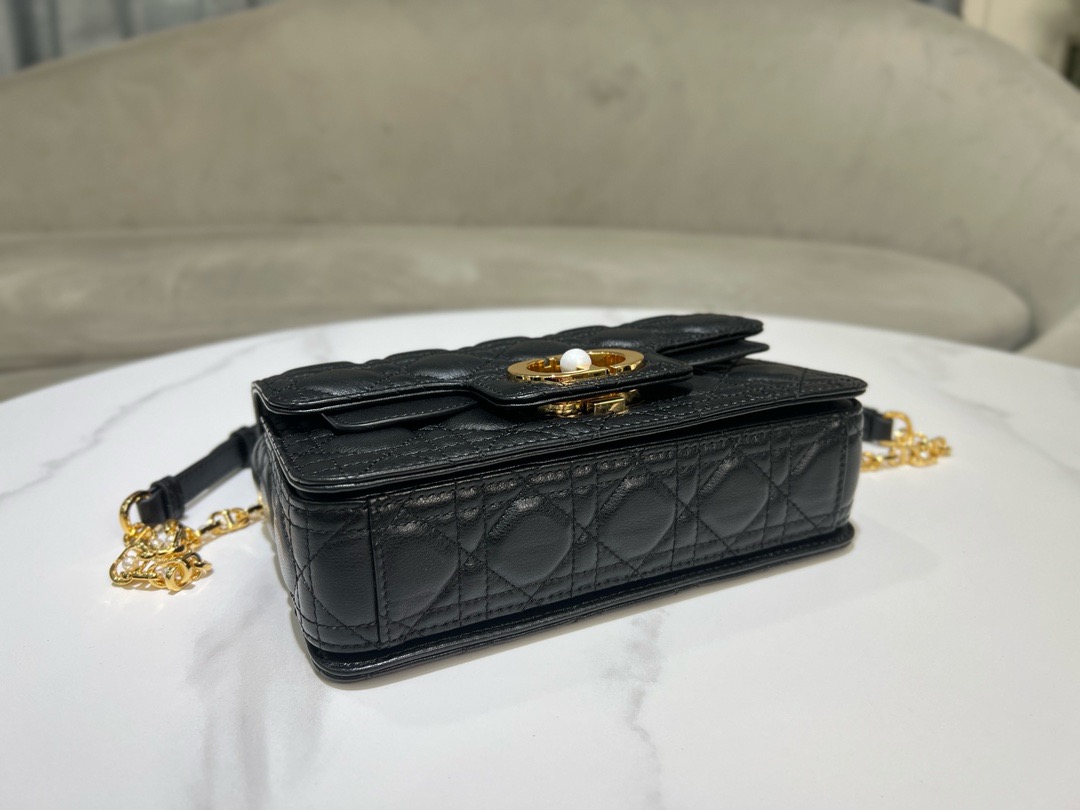 Small Dior Jolie Top Handle Bag Black Cannage Calfskin M9271U