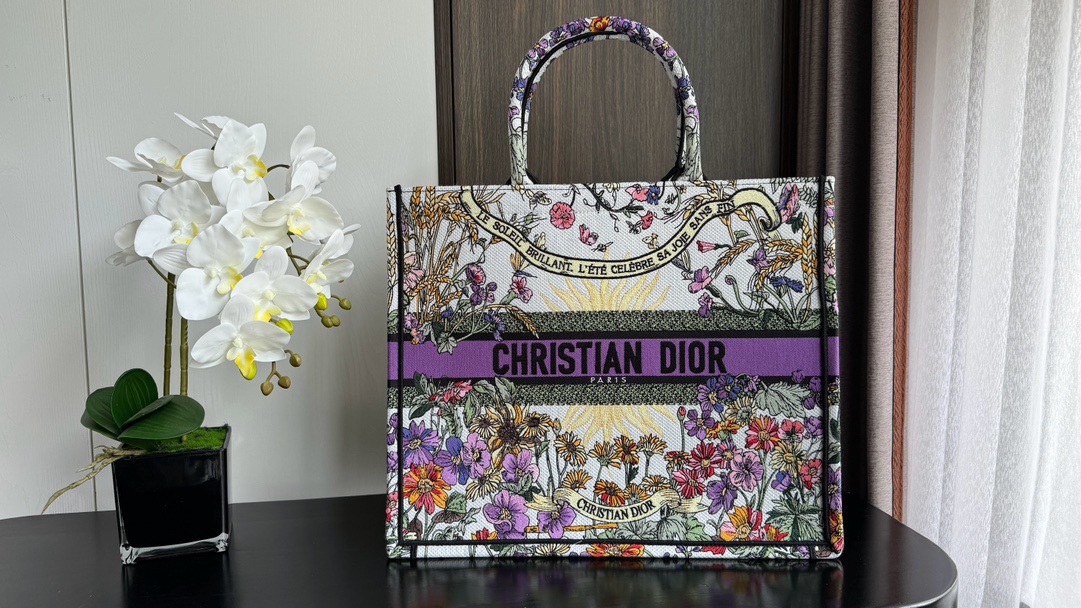 Large Dior Book Tote Ecru Multicolor Dior 4 Saisons Ete Soleil Embroidery M1286ZEBH