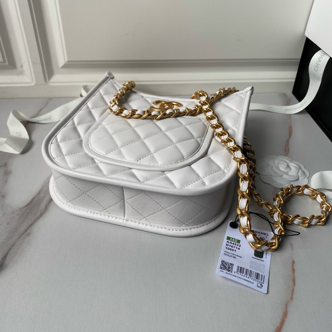 CHANEL HOBO HANDBAG Lambskin AS4532 white