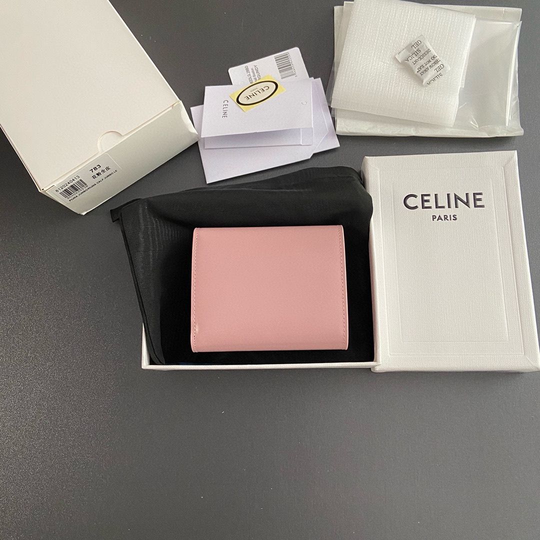 Celine SMALL WALLET TRIOMPHE IN SHINY CALFSKIN 10D783 PINK