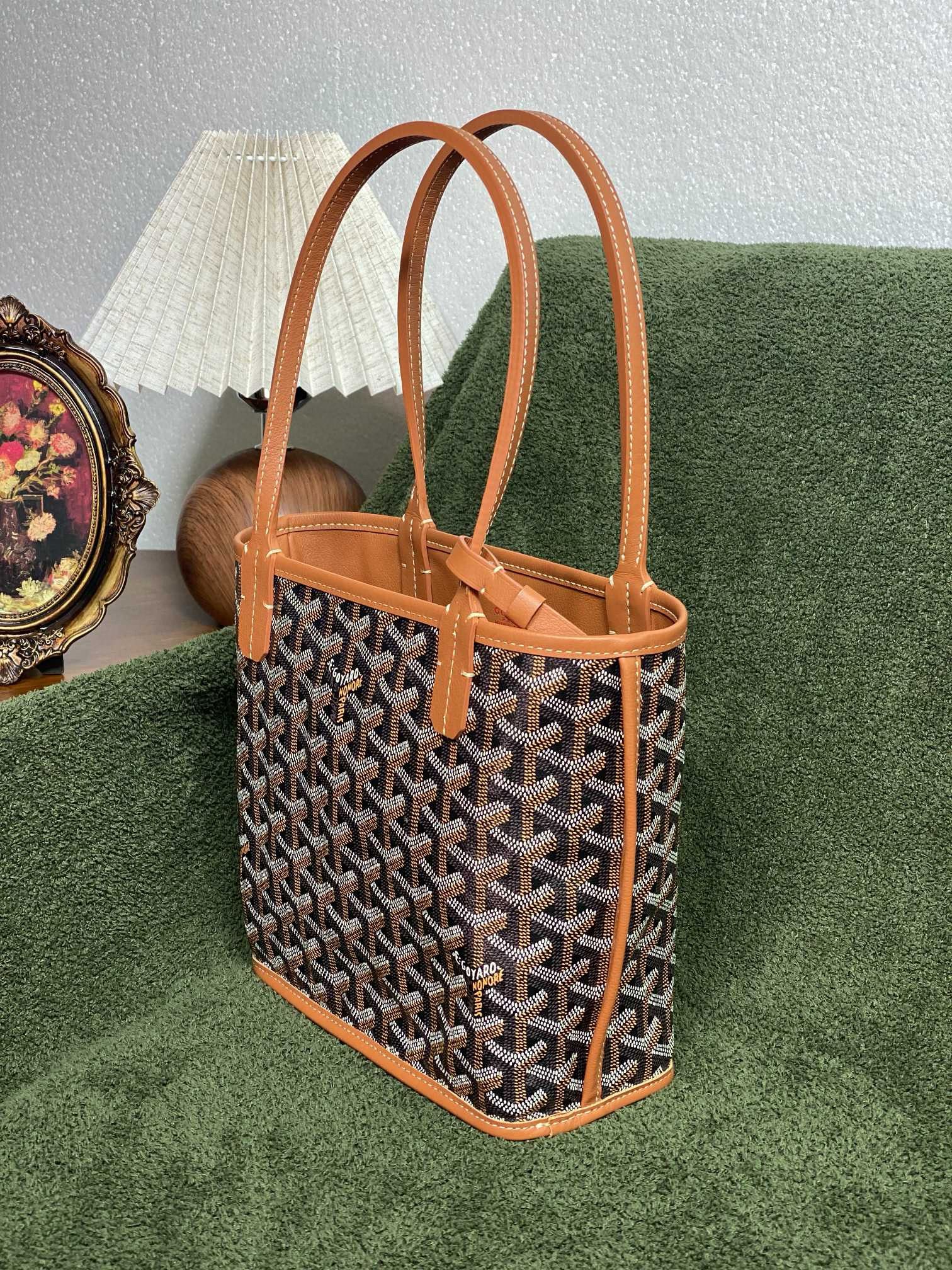 Goyard Anjou Mini Goyardine Original Leather Tote Bag 8006 Brown