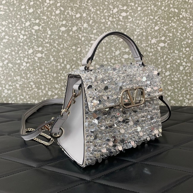 VALENTINO GARAVANI Loco Calf leather bag 0055 silver