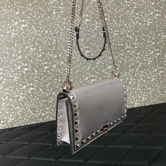VALENTINO Rockstud calfskin chain bag SHI16 silver