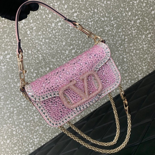 VALENTINO Super Mini Loco imitation crystal chain bag WP0Z28 pink