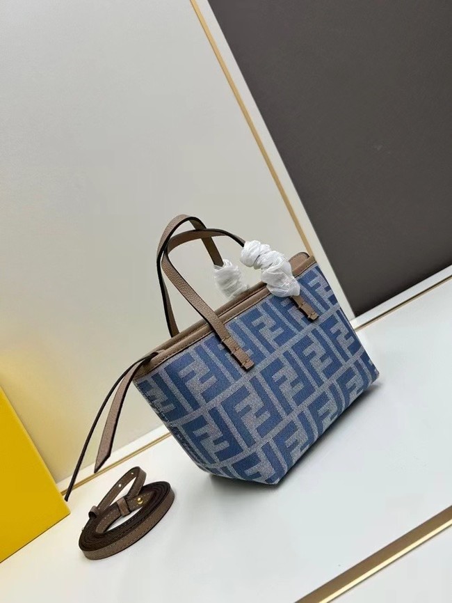Fendi mini FF jacquard fabric and leather bag F3671 blue