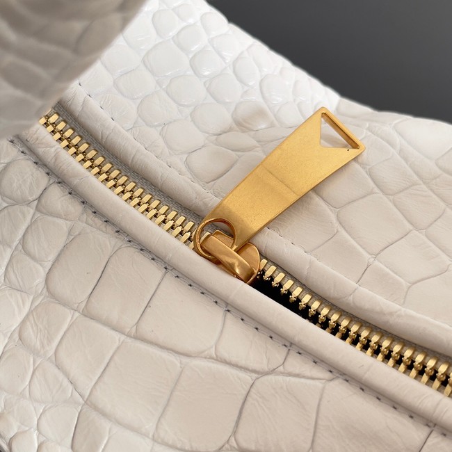 Bottega Veneta Mini Jodie Mini alligator leather top handle bag 717709 white