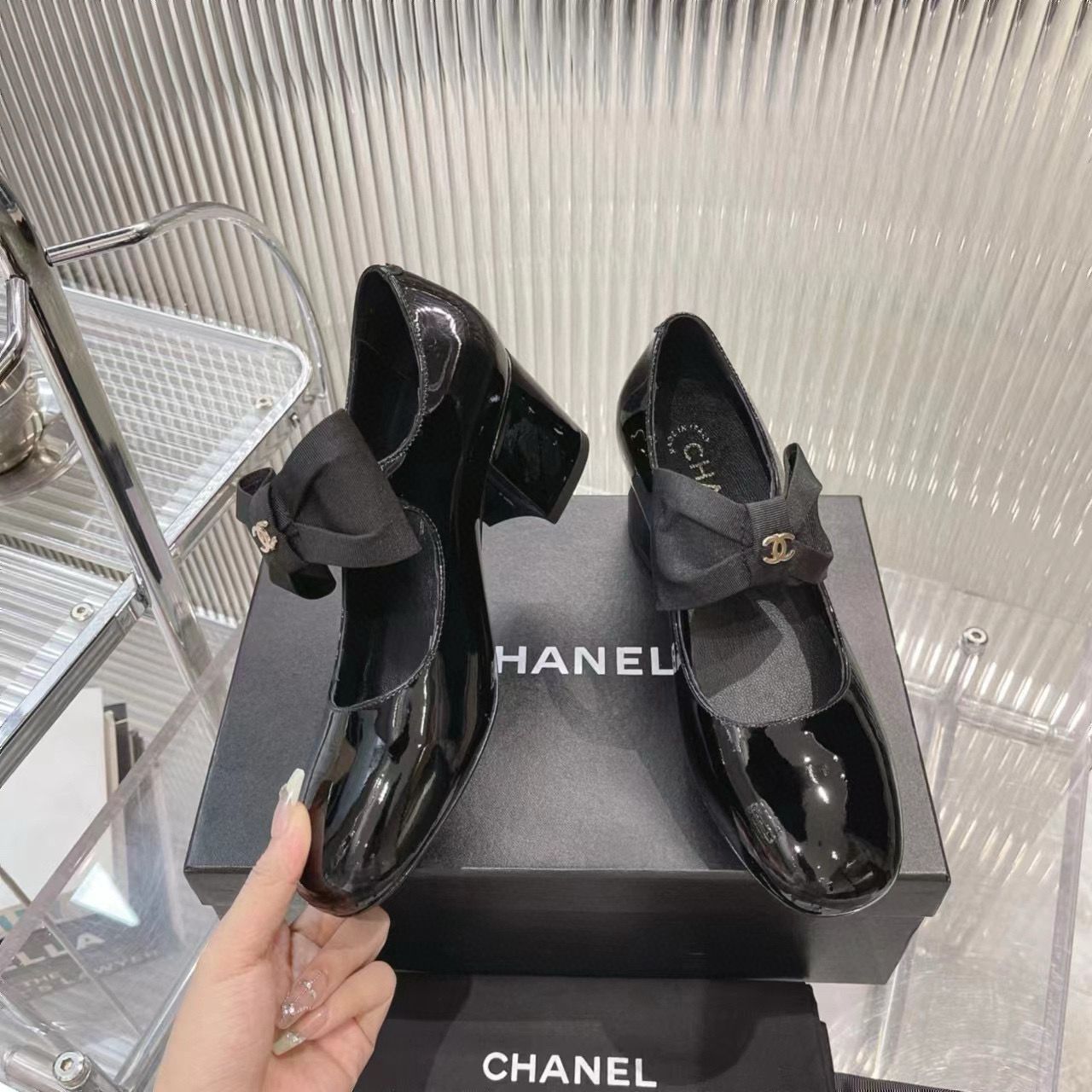 Chanel 24C Bow Mary Jane Shoes Original Patent Calf Leather 55MM Heels C85923 Black