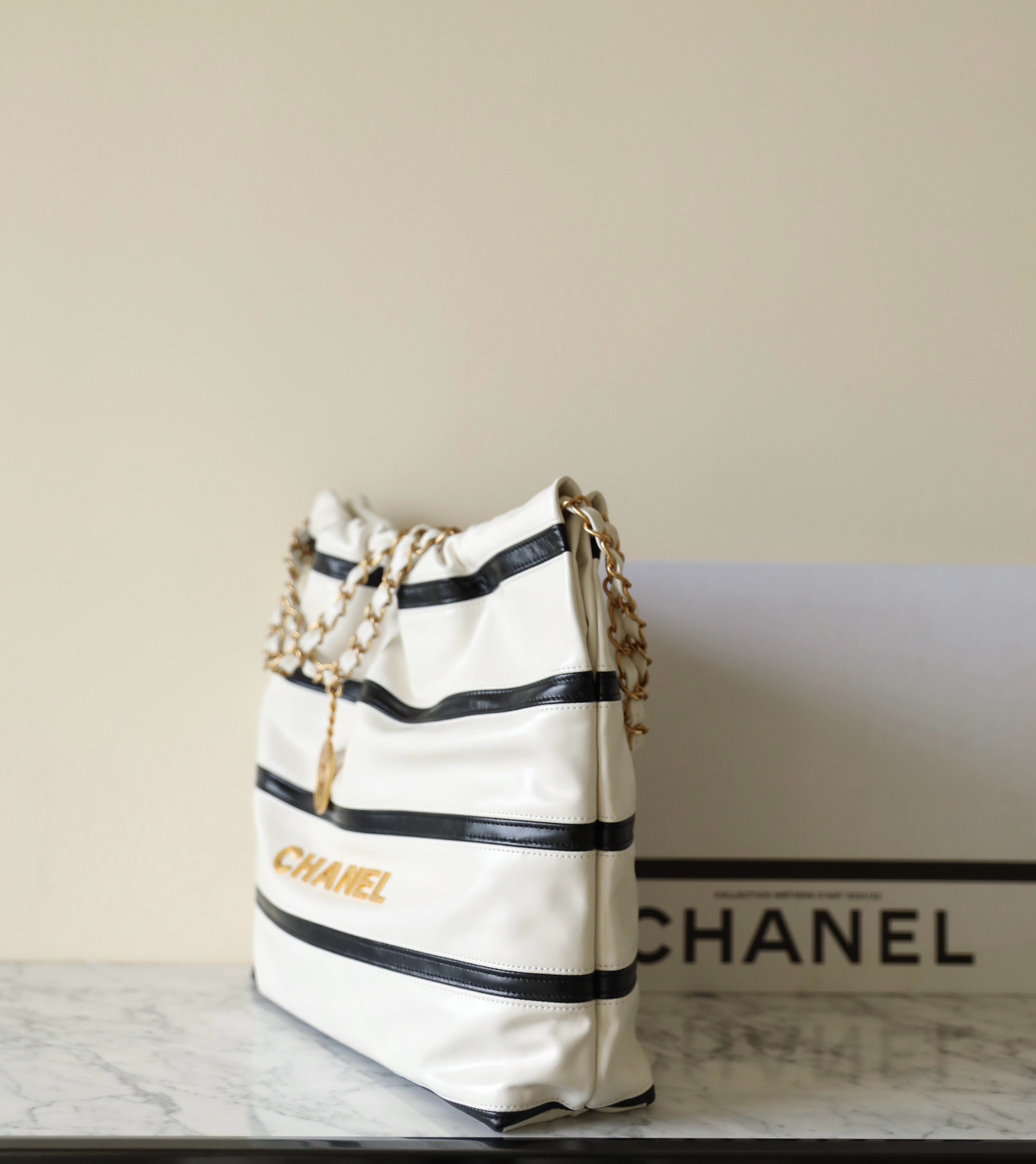 CHANEL 22 HANDBAG AS3260 White & Black