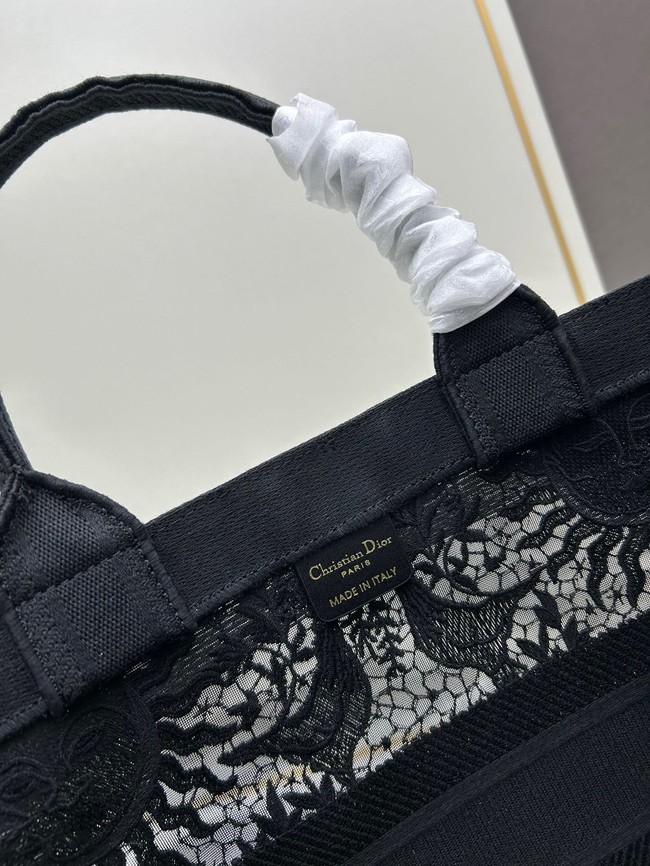 Large Dior Book Tote Dioriviera Black Toile de Jouy Soleil Macrame Embroidery M1286ZE black