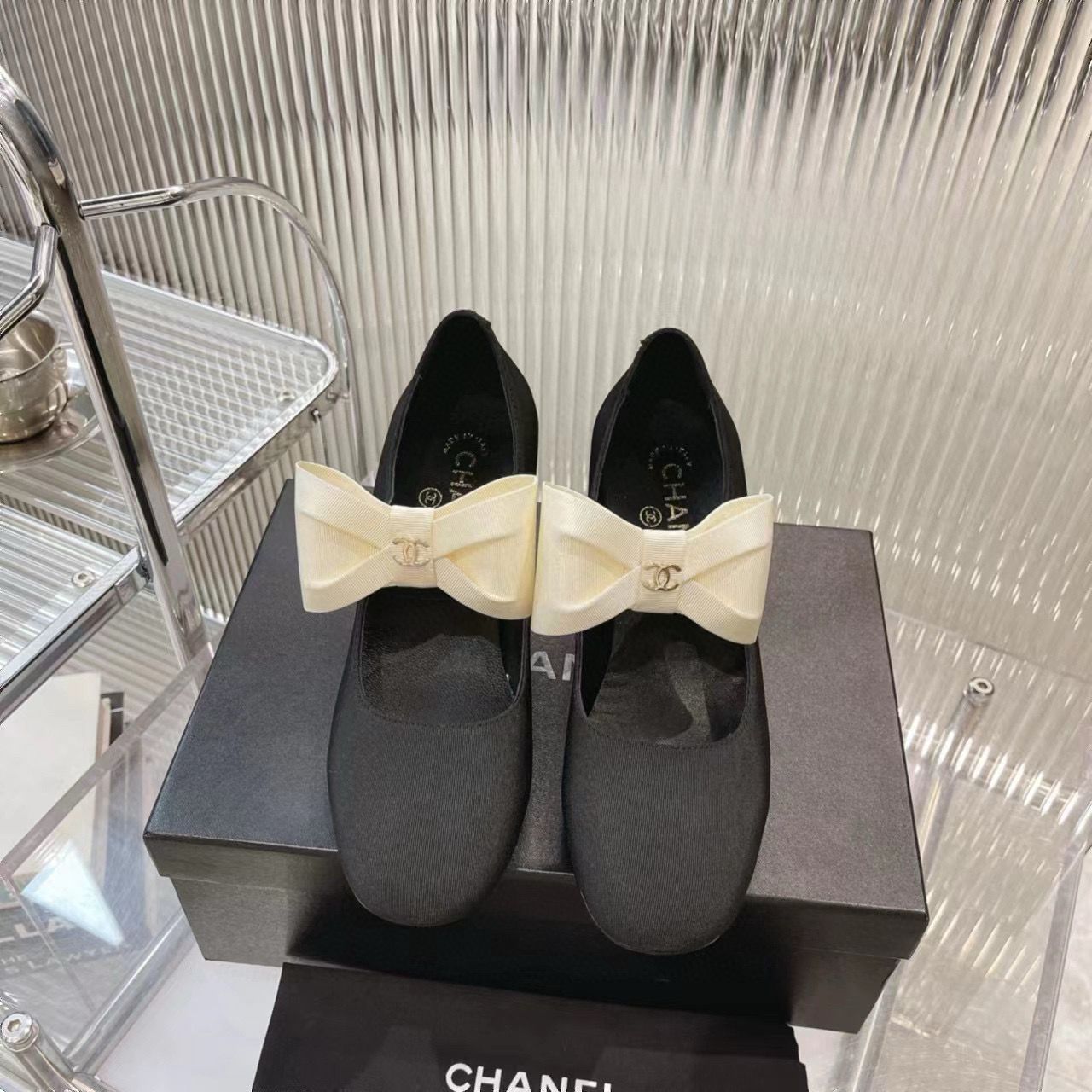 Chanel 24C Bow Mary Jane Shoes Original  Calf Leather 55MM Heels C85923 Black