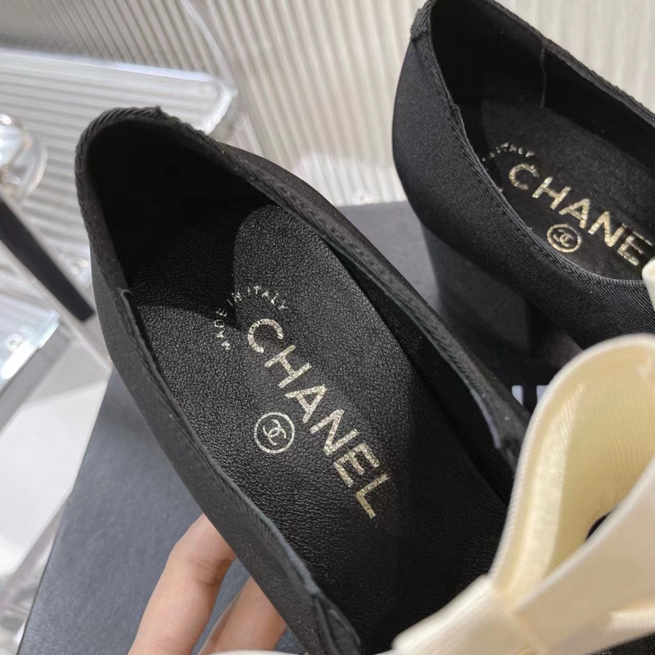Chanel 24C Bow Mary Jane Shoes Original  Calf Leather 55MM Heels C85923 Black