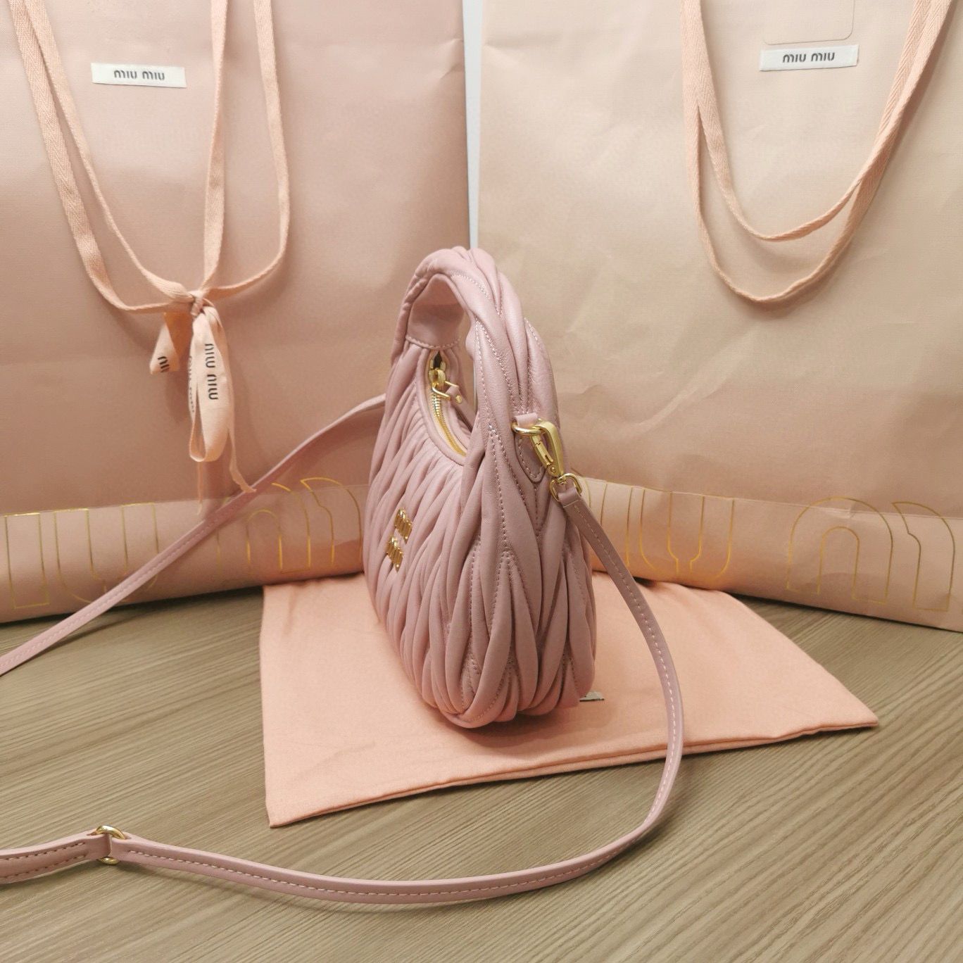 Miu Miu Wander Matelasse Original Sheepskin Bag 5BC125 Light Pink