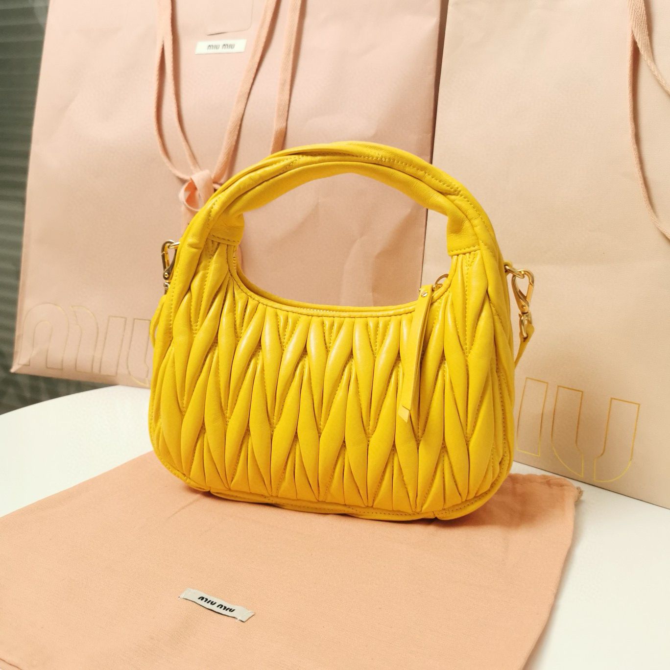 Miu Miu Wander Matelasse Original Sheepskin Bag 5BC125 Yellow