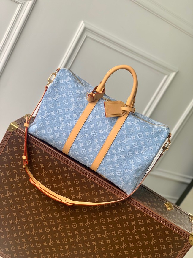 Louis Vuitton NEW Keepall Bandouliere 45 M25334 Sky Blue Denim